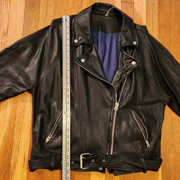 Free People Black Drapey *Washable* Vegan Leather Moto Jacket (No Hood) Sz M - Picture 12 of 14